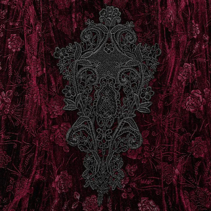 Damen-Gothic-Kleid in Übergröße mit ausgestellten Ärmeln und geprägtem Samt in Rot