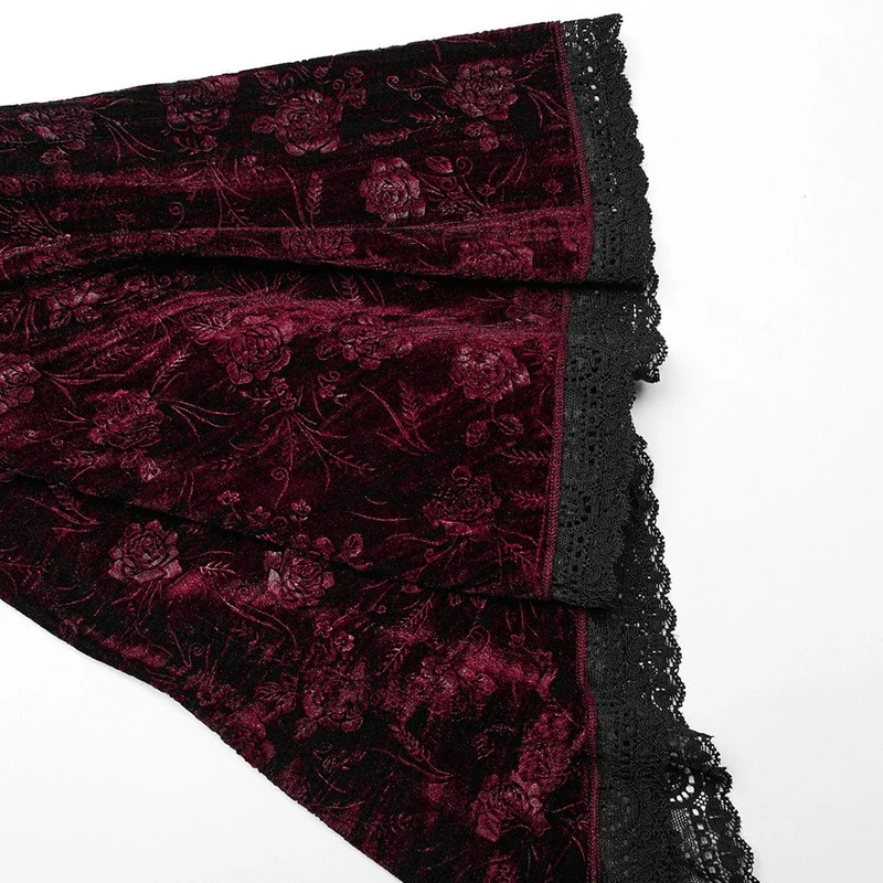 Damen-Gothic-Kleid in Übergröße mit ausgestellten Ärmeln und geprägtem Samt in Rot