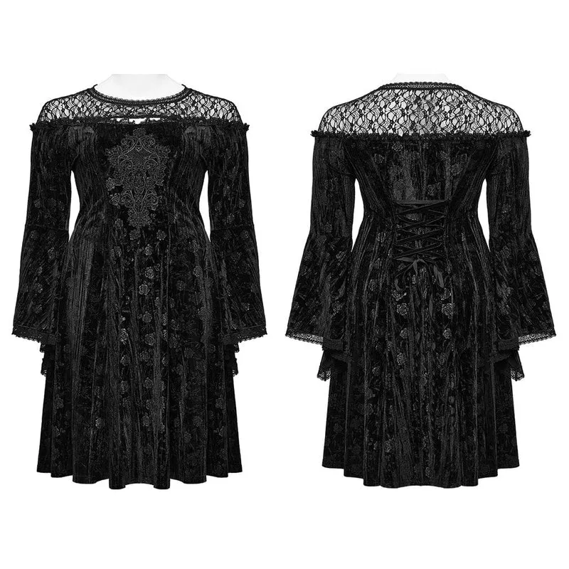 Damen-Gothic-Kleid in Übergröße mit ausgestellten Ärmeln und geprägtem Samt
