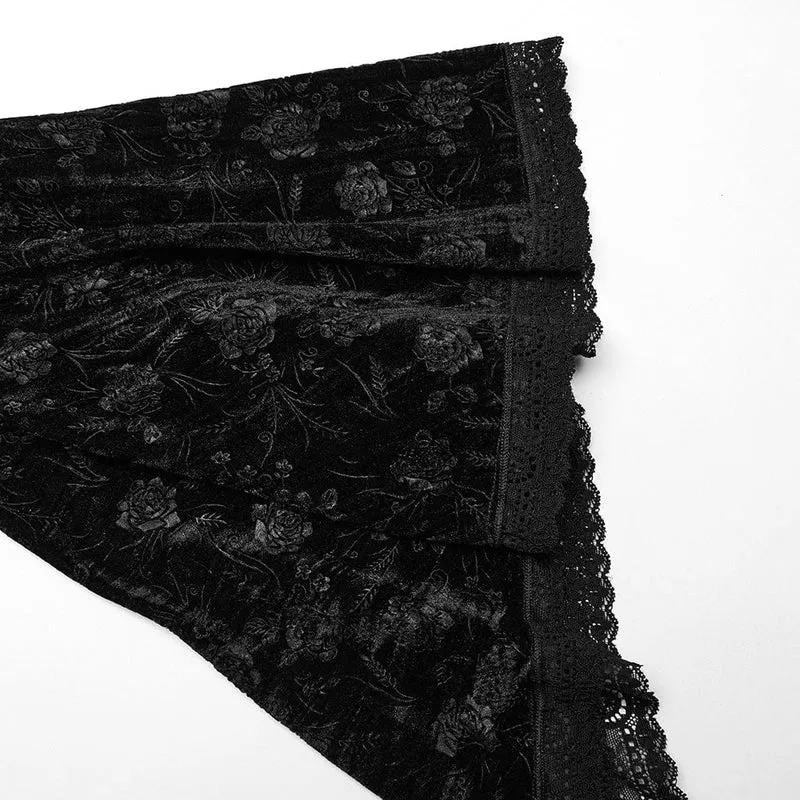 Damen-Gothic-Kleid in Übergröße mit ausgestellten Ärmeln und geprägtem Samt