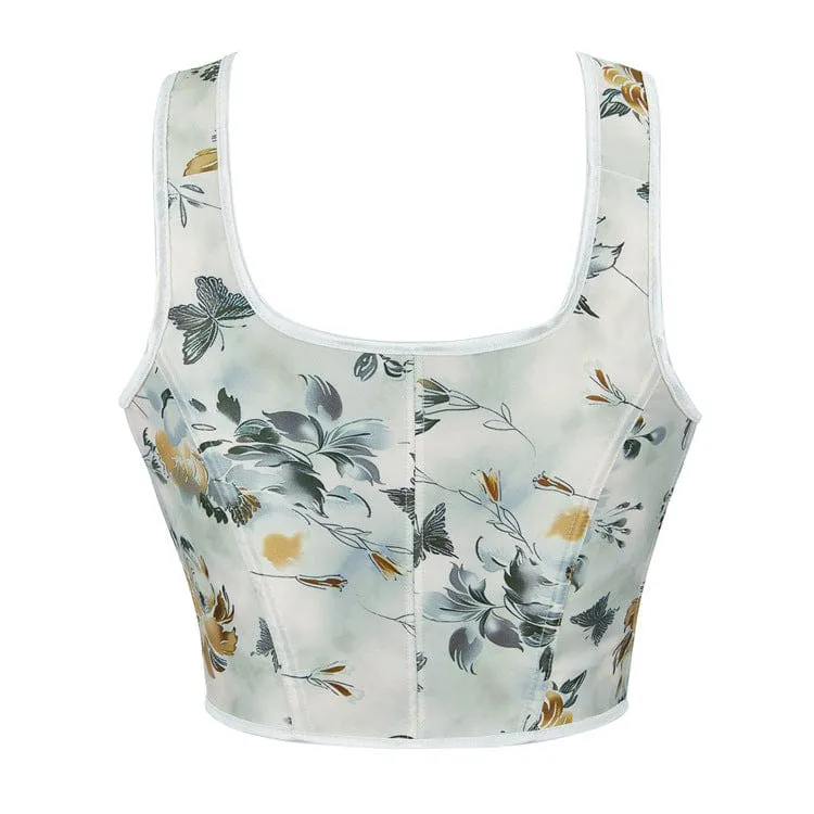 Verstellbares Überbrustkorsett mit Blumenmuster und Gothic-Look für Damen