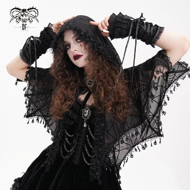 Gothic-Umhang mit Quastenriemen und Kapuze für Damen