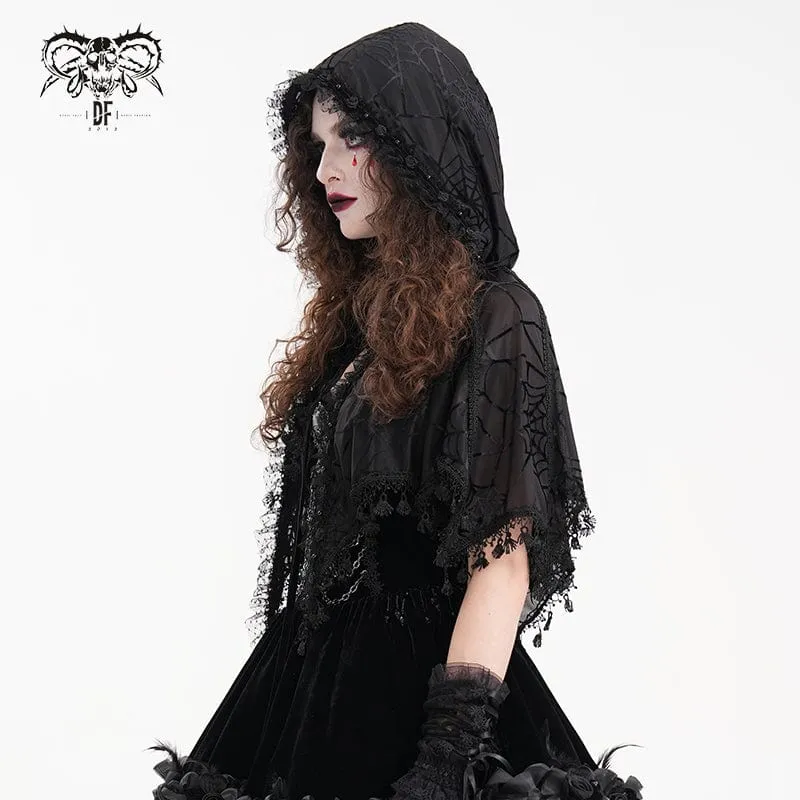 Gothic-Umhang mit Quastenriemen und Kapuze für Damen