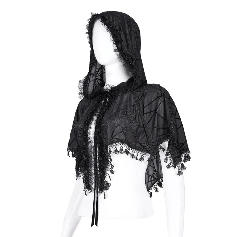 Gothic-Umhang mit Quastenriemen und Kapuze für Damen