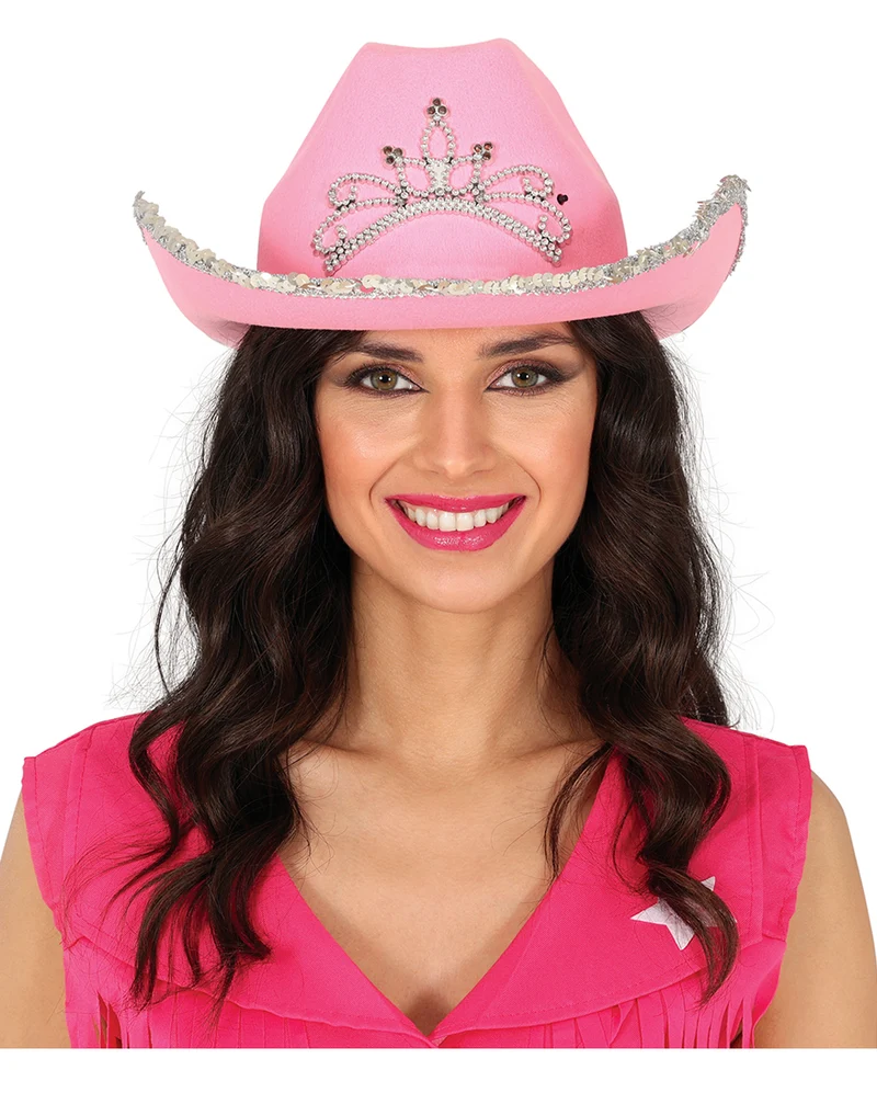 Pinker Cowboyhut mit Pailletten & Strasssteine
