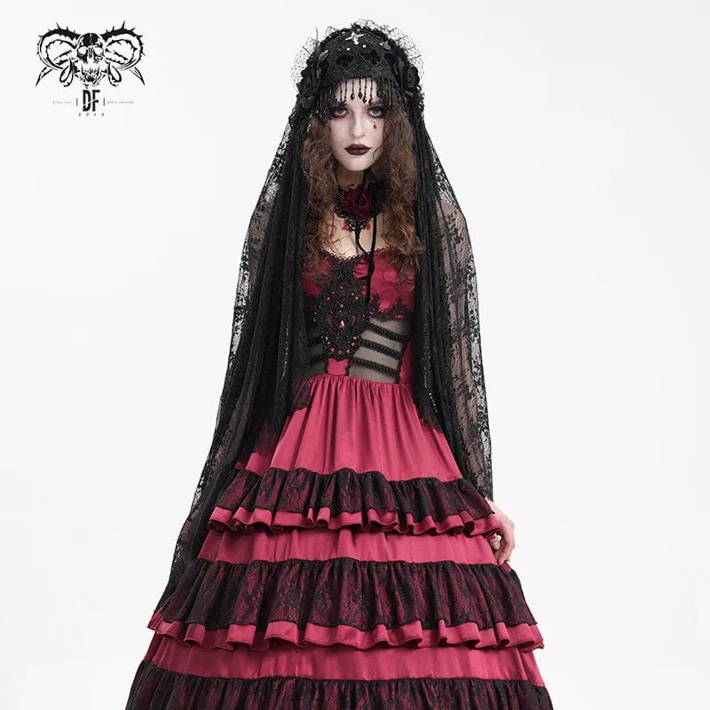 Gothic-Schleier mit Häkelquasten und Spitze für Damen