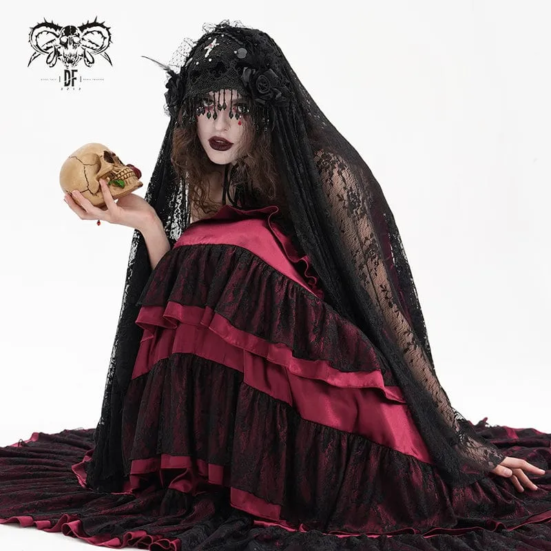 Gothic-Schleier mit Häkelquasten und Spitze für Damen