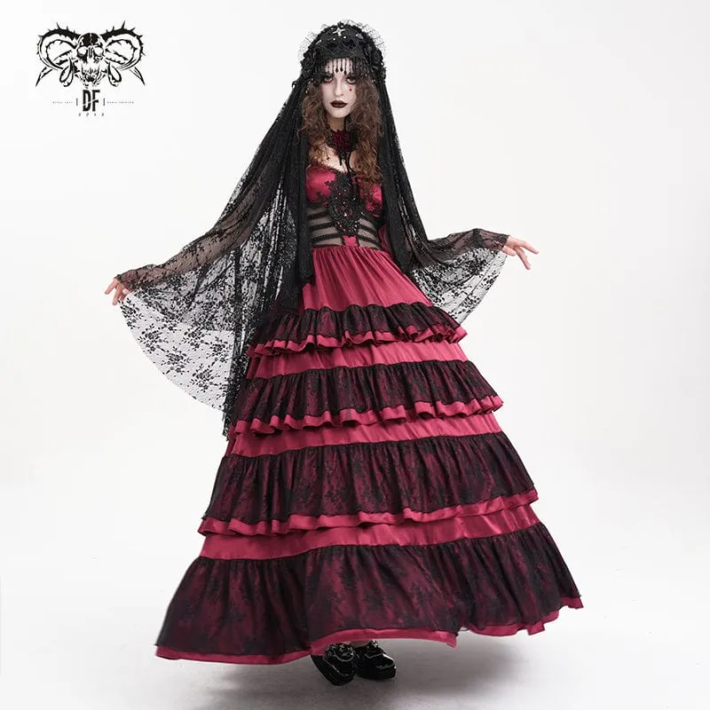 Gothic-Schleier mit Häkelquasten und Spitze für Damen