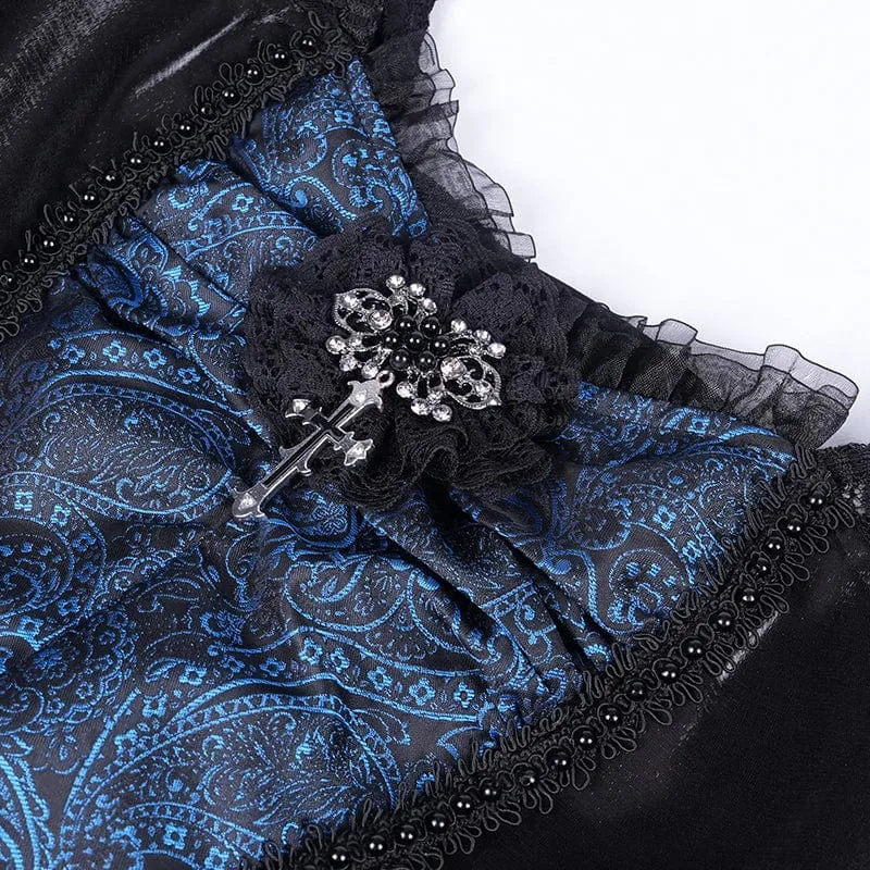 Gothic-Kleid für Damen mit Schnürung, Neckholder, asymmetrischem Saum, Abschlusskleid, blau
