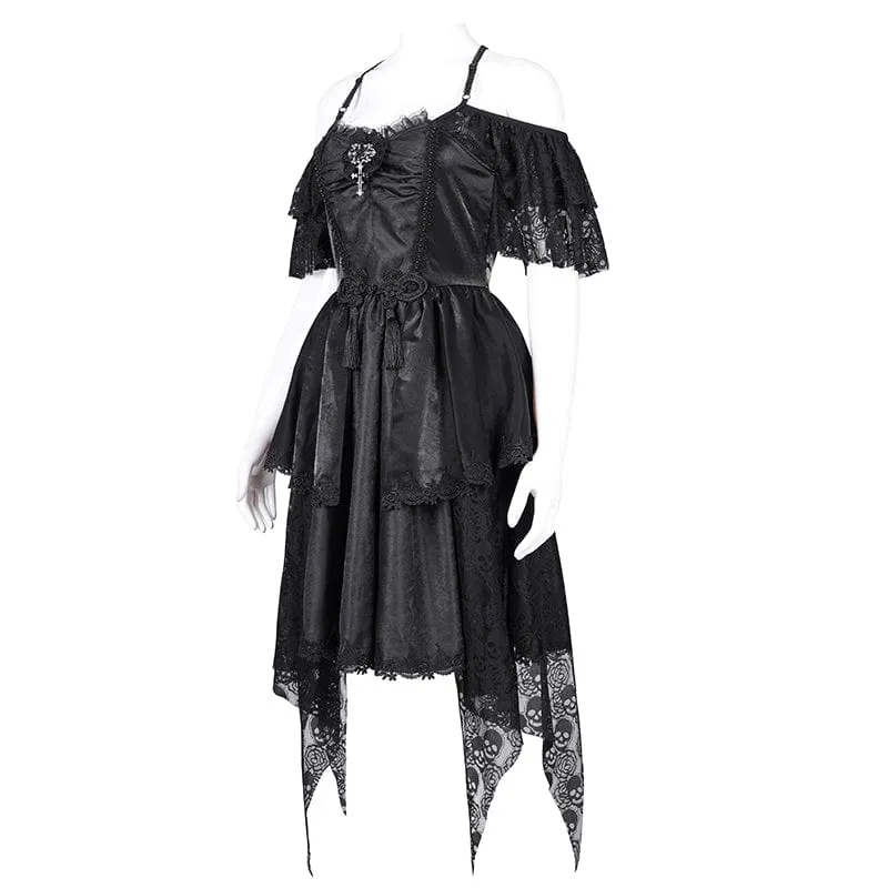 Gothic-Schnürkleid für Damen mit Neckholder und asymmetrischem Saum, Abschlusskleid