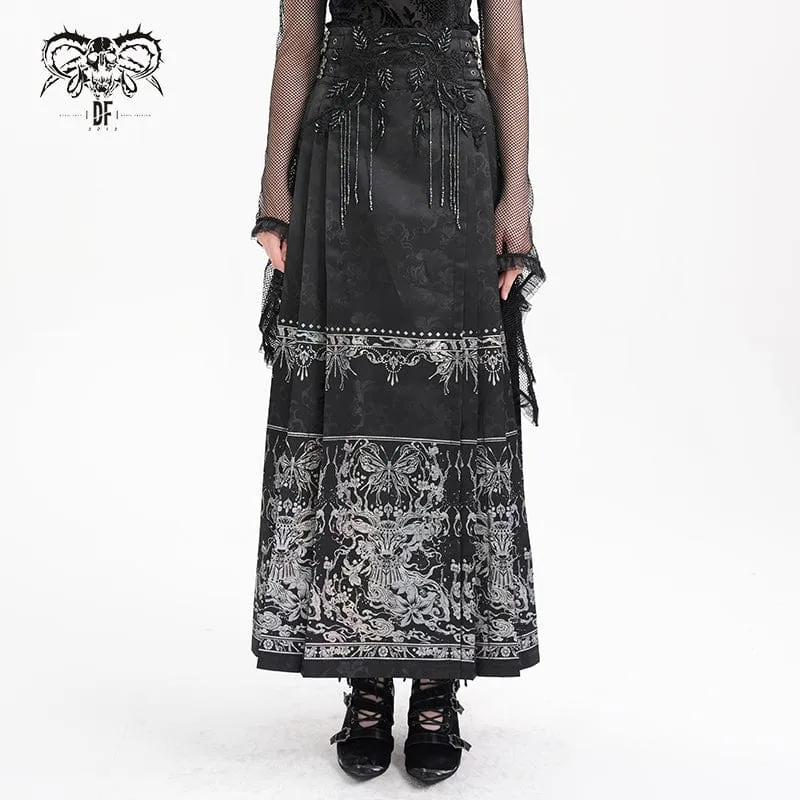 Langer Gothic-Bucket-Up-Rock mit Häkelquasten für Damen