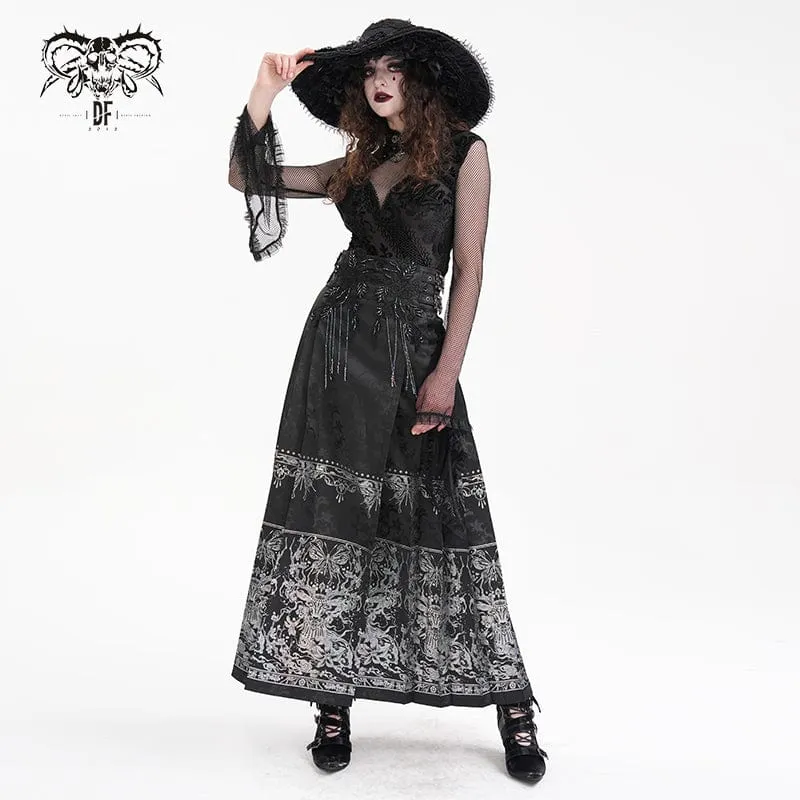 Langer Gothic-Bucket-Up-Rock mit Häkelquasten für Damen