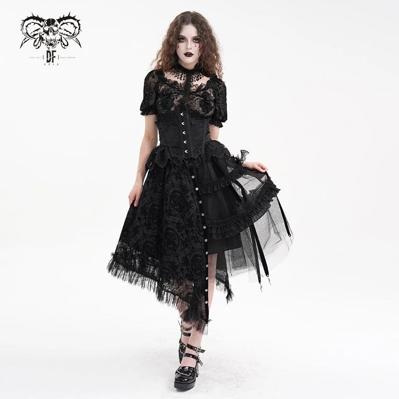 Gothic-Rock mit Riemchen, Cut-Out-Spitze und unregelmäßigem Saum für Damen