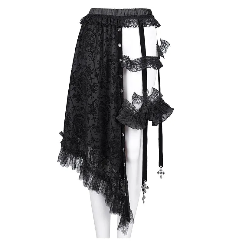 Gothic-Rock mit Riemchen, Cut-Out-Spitze und unregelmäßigem Saum für Damen