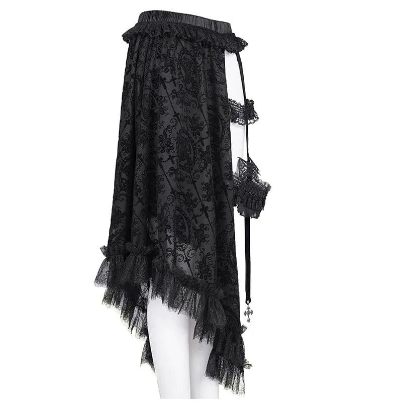 Gothic-Rock mit Riemchen, Cut-Out-Spitze und unregelmäßigem Saum für Damen
