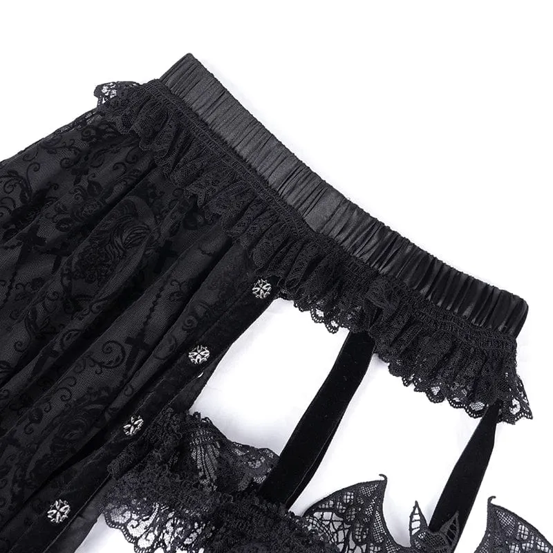 Gothic-Rock mit Riemchen, Cut-Out-Spitze und unregelmäßigem Saum für Damen
