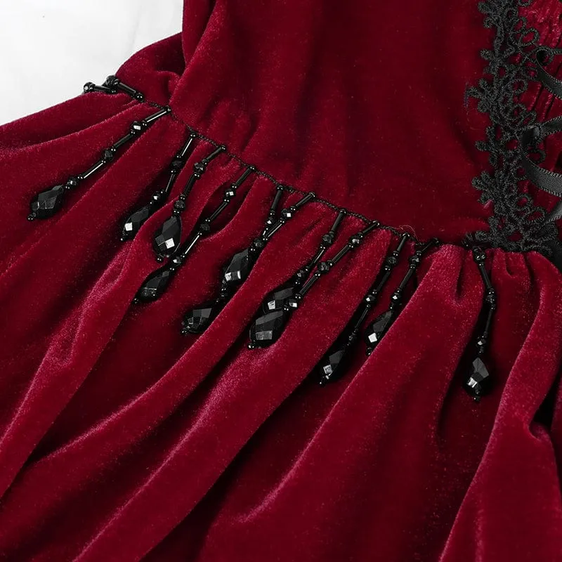 Rotes, kurzes Gothic-Kleid mit Kettenrüschen und Spitze für Damen, ideal für Abschlussfeiern