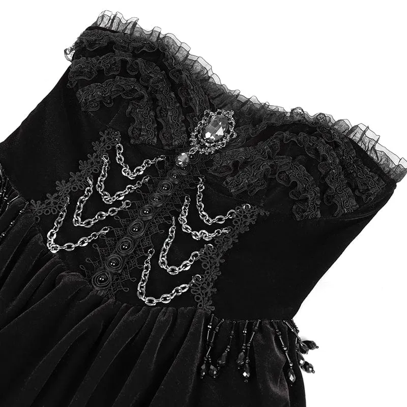 Gothic-Kleid mit Kettenrüschen und Spitze, kurzes Unterkleid für Damen, Abschlusskleid