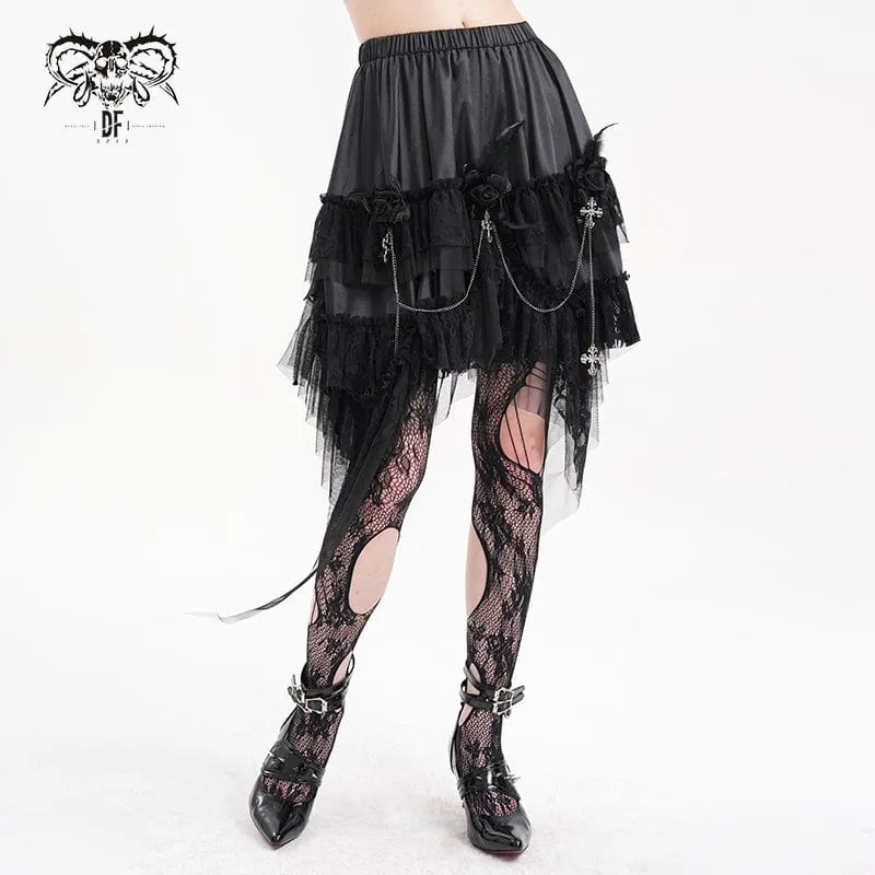 Gothic-Rock mit Kreuzkette und Spitze und unregelmäßigem Saum für Damen