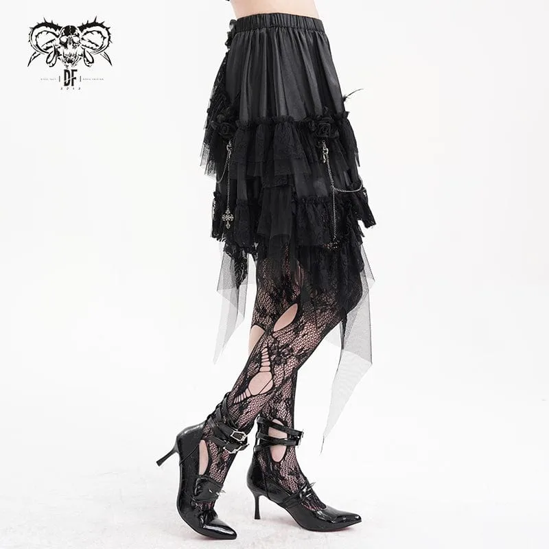 Gothic-Rock mit Kreuzkette und Spitze und unregelmäßigem Saum für Damen