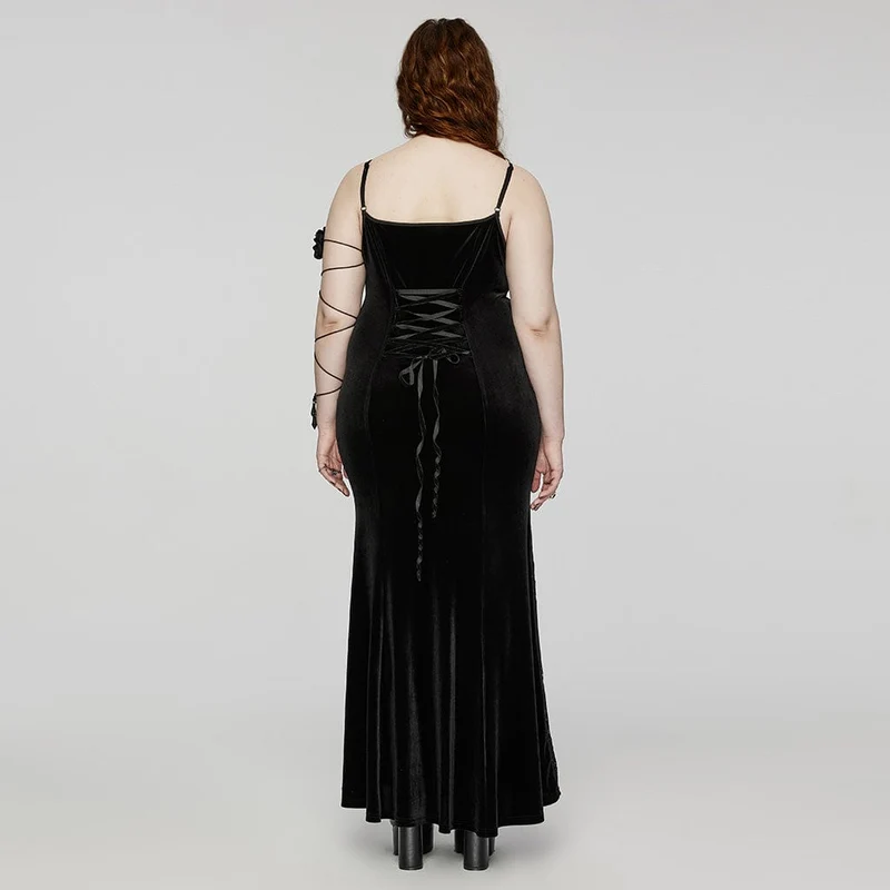 Damen-Abendkleid im Gothic-Stil, Spitze, Spleiß, Samt, Fischschwanz, Übergröße