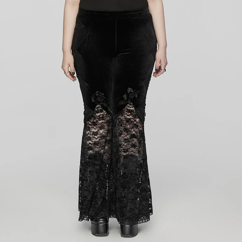Damen Plus Size Gothic Rose Lace Splice Flarerd Hose