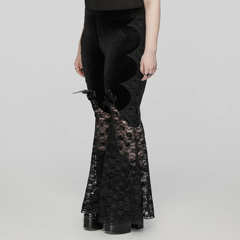 Damen Plus Size Gothic Rose Lace Splice Flarerd Hose