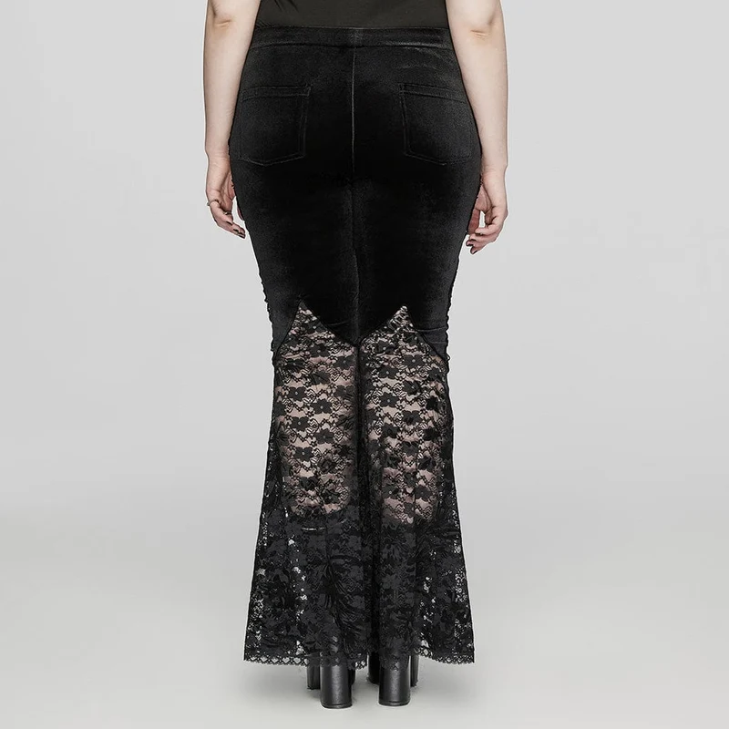 Damen Plus Size Gothic Rose Lace Splice Flarerd Hose