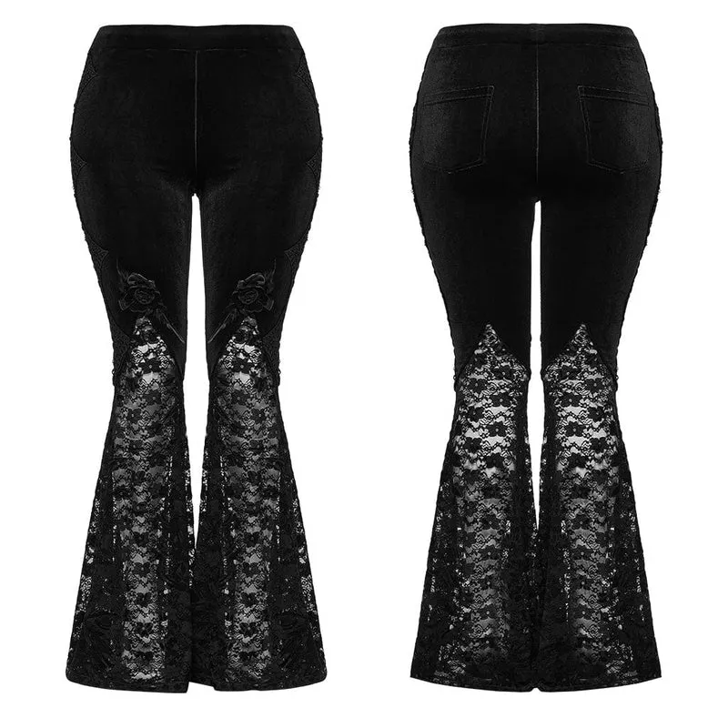 Damen Plus Size Gothic Rose Lace Splice Flarerd Hose