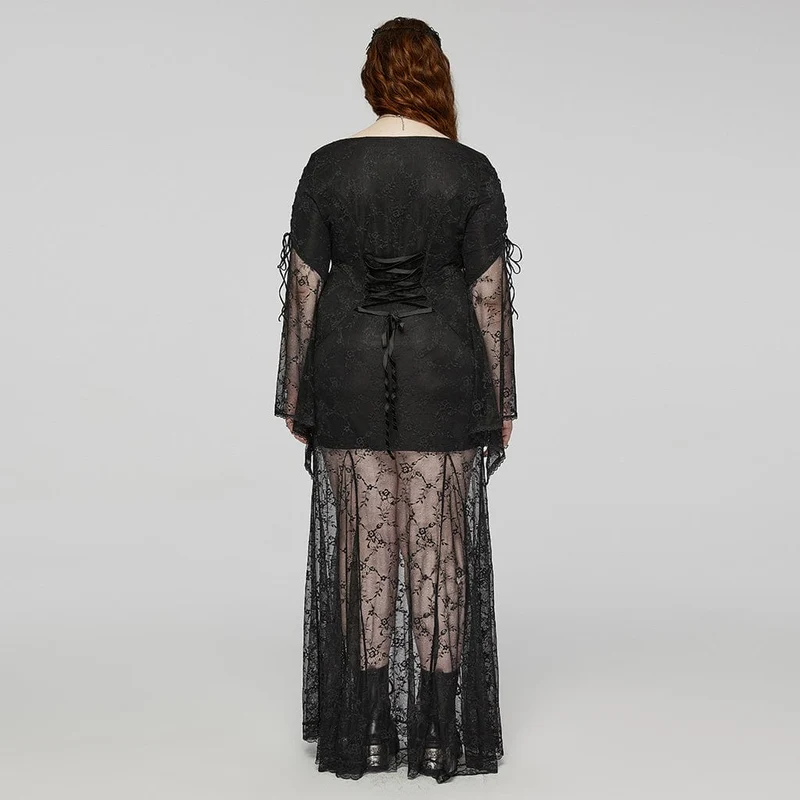 Damen-Abschlussballkleid im Gothic-Stil mit ausgestellten Ärmeln, Schnürung und Spitze in Übergröße