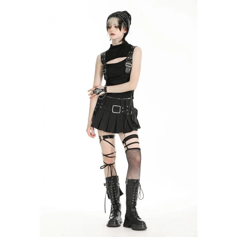 Damen-Punk-Weste mit Stehkragen und Rissen