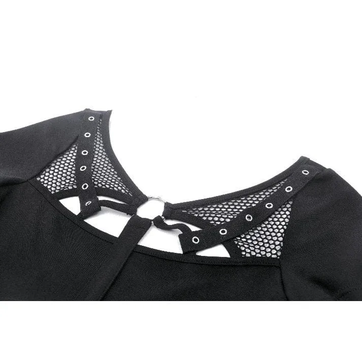 Damen Punk Mesh Splice Strap Crop Top