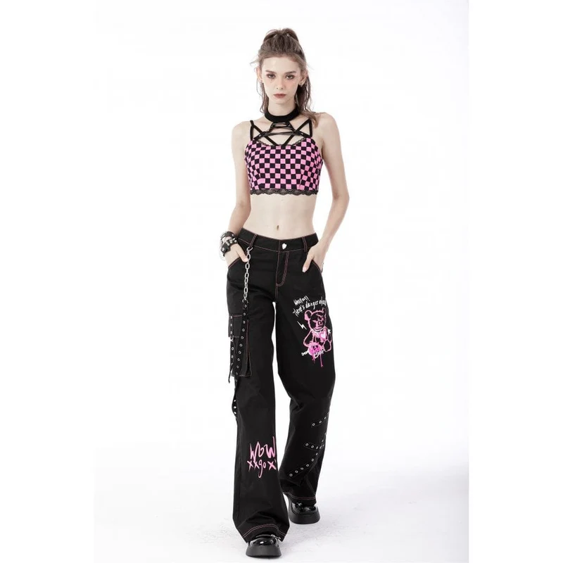 Grunge Dangerous Bear Schlaghose für Damen mit Gürtel