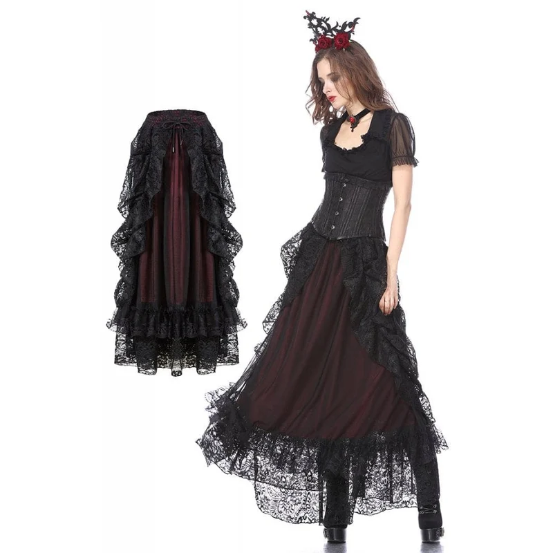 Mehrschichtiger Gothic-Spitzen-Maxirock für Damen