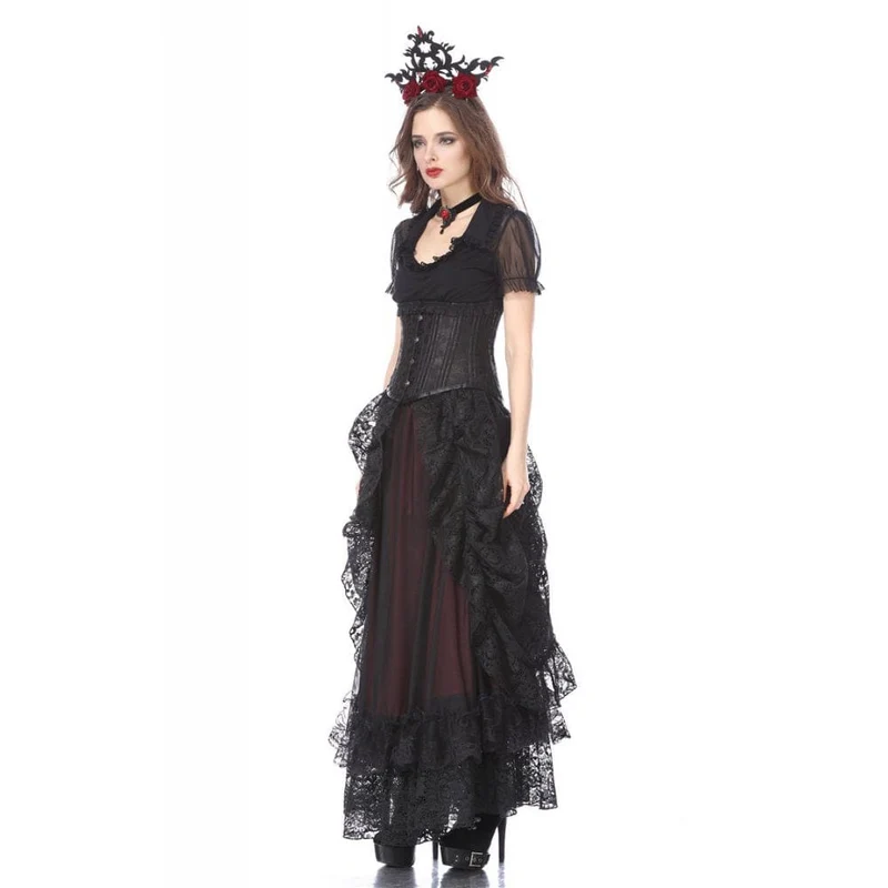 Mehrschichtiger Gothic-Spitzen-Maxirock für Damen