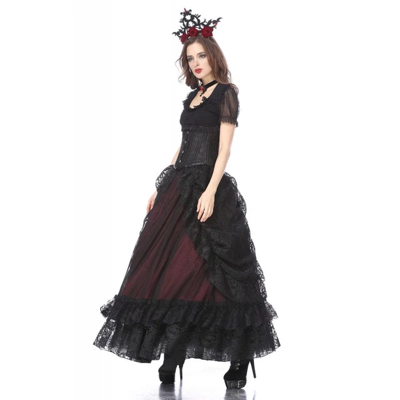 Mehrschichtiger Gothic-Spitzen-Maxirock für Damen