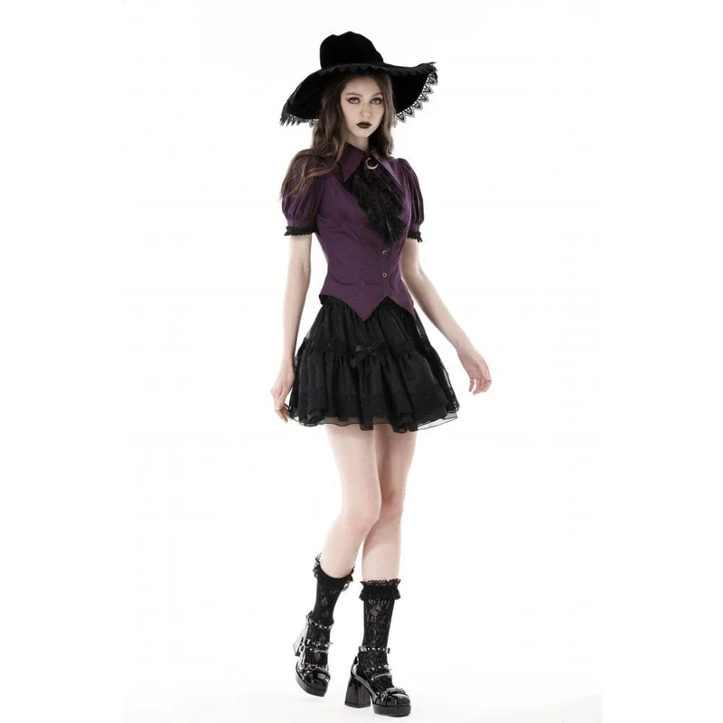 Damen-Hemd im Gothic-Stil mit Puffärmeln und Rüschenkragen