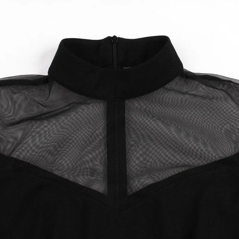 Gothic-Kleid mit Stehkragen und ausgestellten Ärmeln für Damen