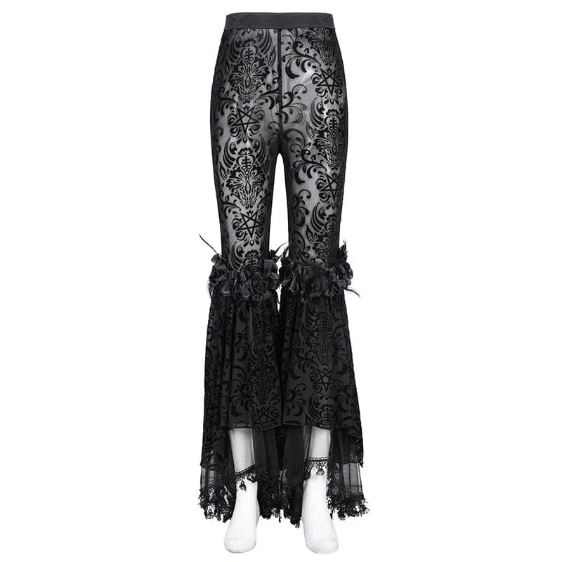 Gothic-Hose aus transparentem Netzstoff mit Quasten und Spitze für Damen