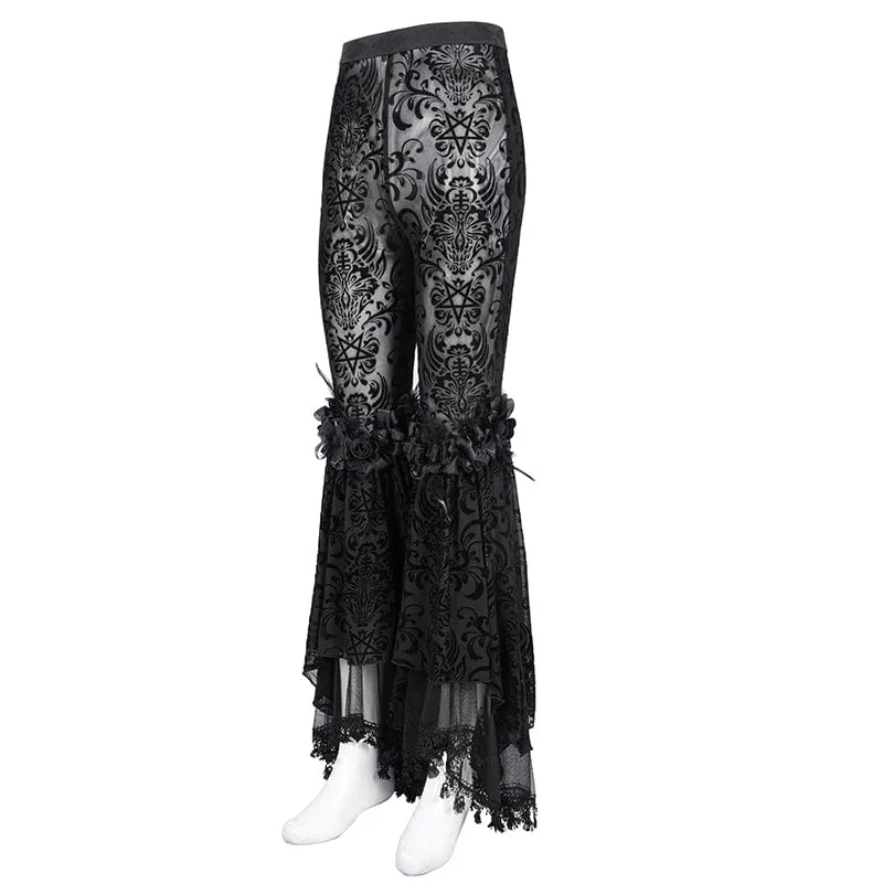Gothic-Hose aus transparentem Netzstoff mit Quasten und Spitze für Damen