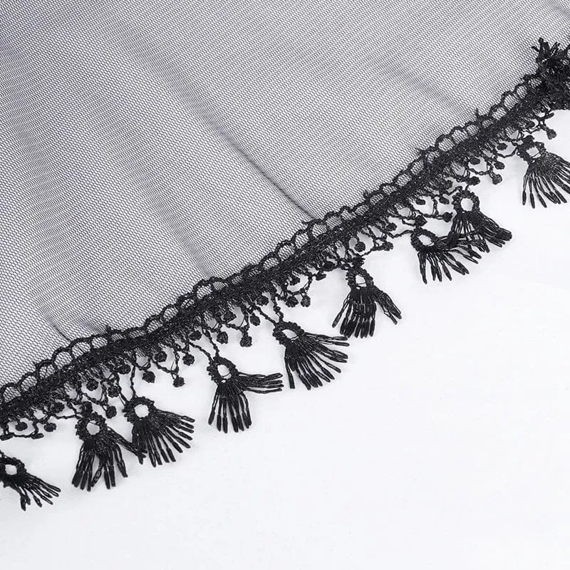 Gothic-Hose aus transparentem Netzstoff mit Quasten und Spitze für Damen