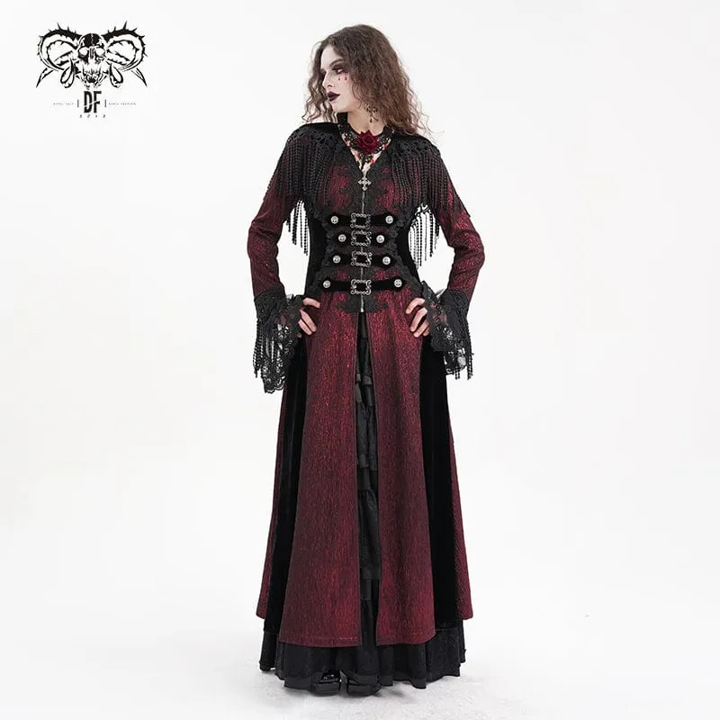 Gothic Jacke mit Schnalle und Quasten für Damen, Rot