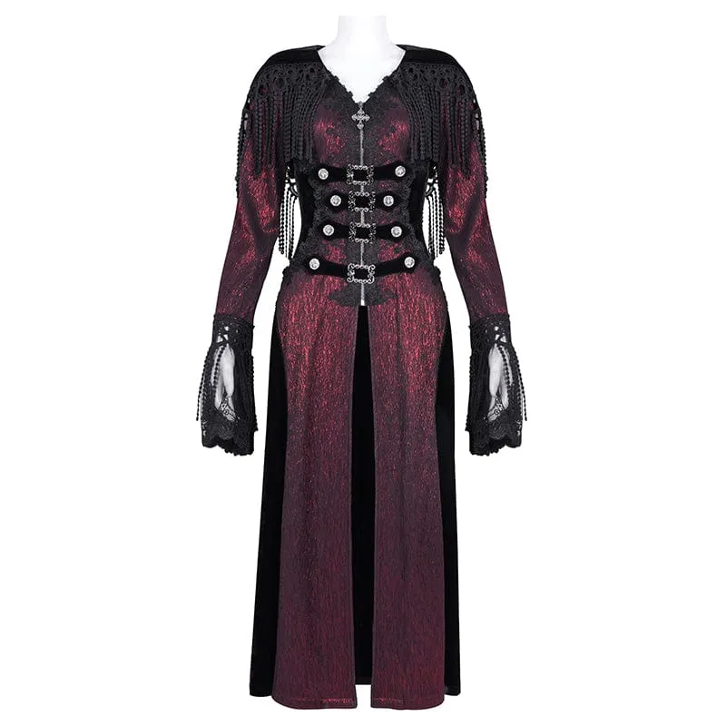 Gothic Jacke mit Schnalle und Quasten für Damen, Rot