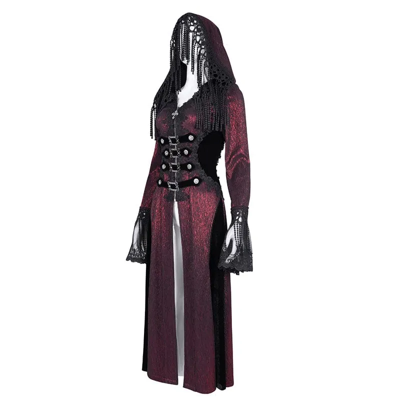 Gothic Jacke mit Schnalle und Quasten für Damen, Rot