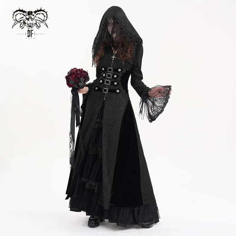 Gothic-Jacke mit Schnallenverschluss und Quasten für Damen