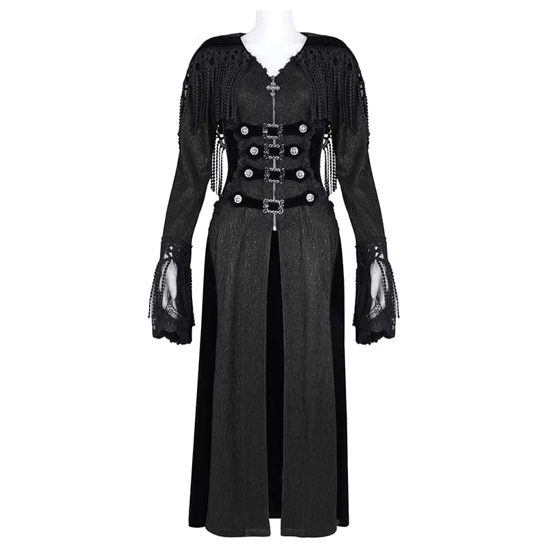 Gothic-Jacke mit Schnallenverschluss und Quasten für Damen