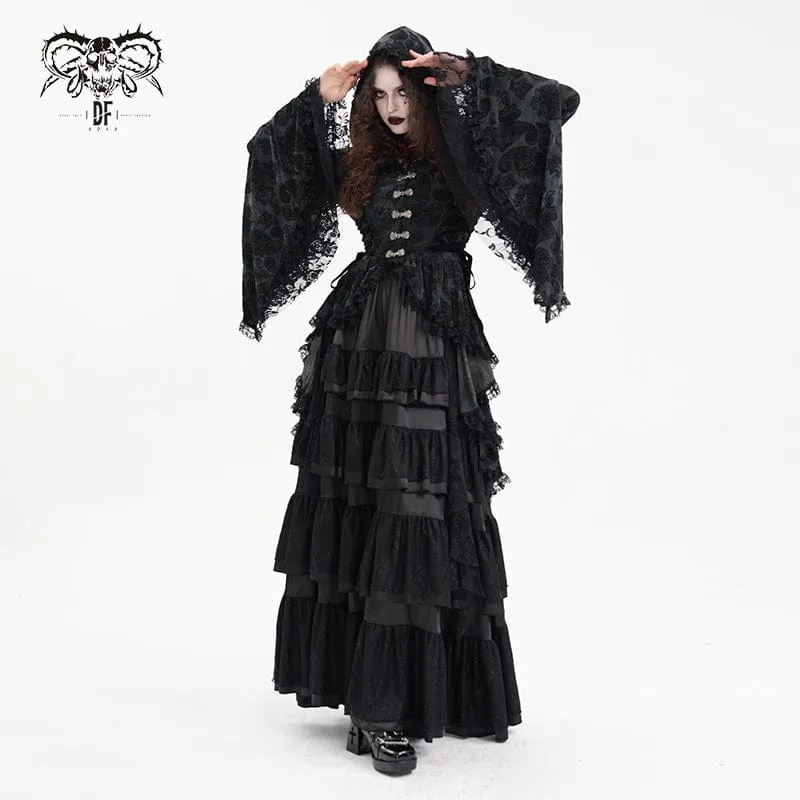 Gothic-Spitzenjacke mit Fledermausärmeln und Kapuze für Damen