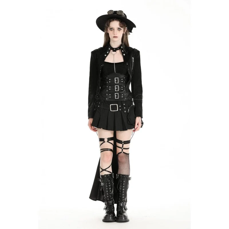 Damen Gothic High/Low Kunstleder-Spleißjacke