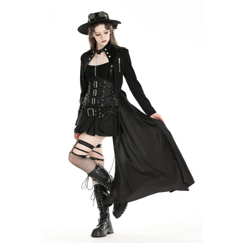 Damen Gothic High/Low Kunstleder-Spleißjacke