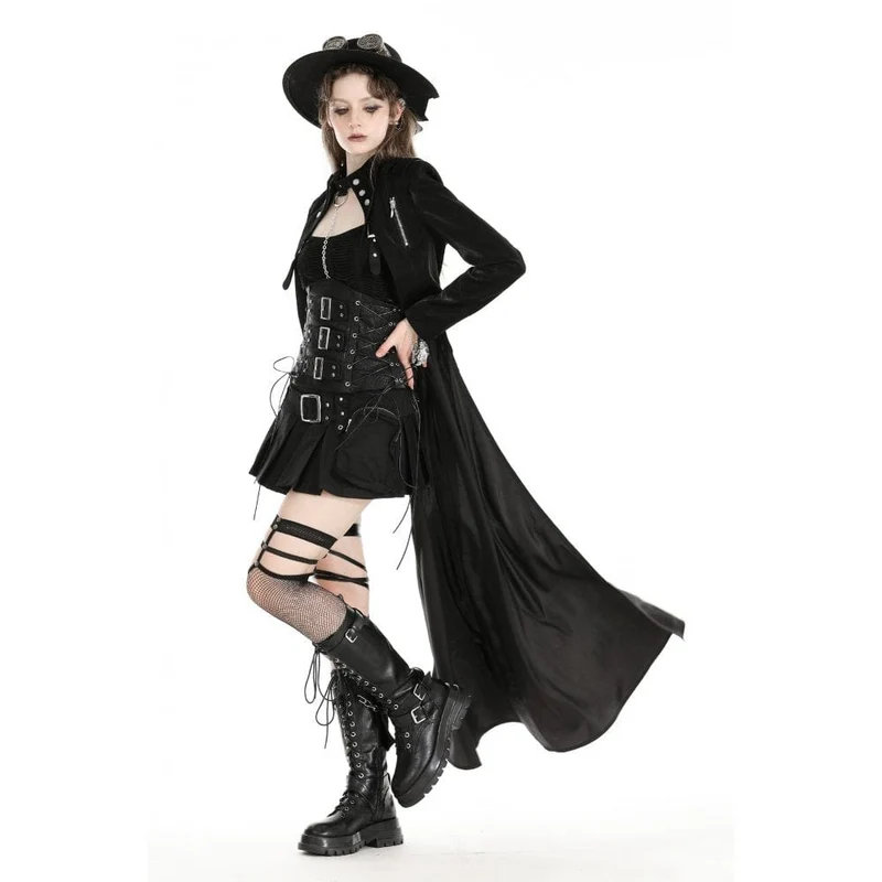 Damen Gothic High/Low Kunstleder-Spleißjacke